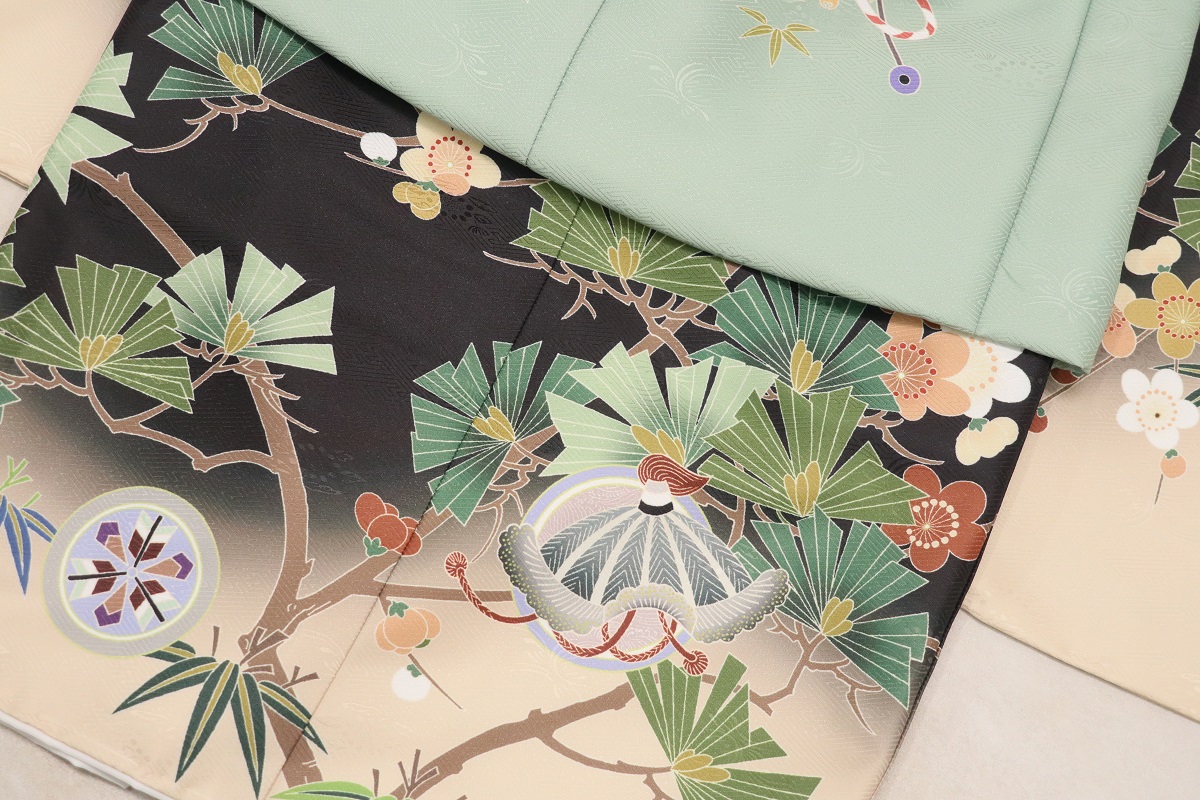 【受注品】 3歳男児被布アンサンブル 陽気な天使No.5「扇」【黒×緑】 - 画像 (10)