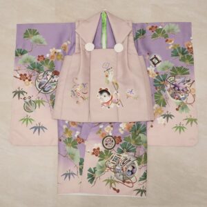 【受注品】 3歳男児被布アンサンブル　陽気な天使No.3「扇」【紫】