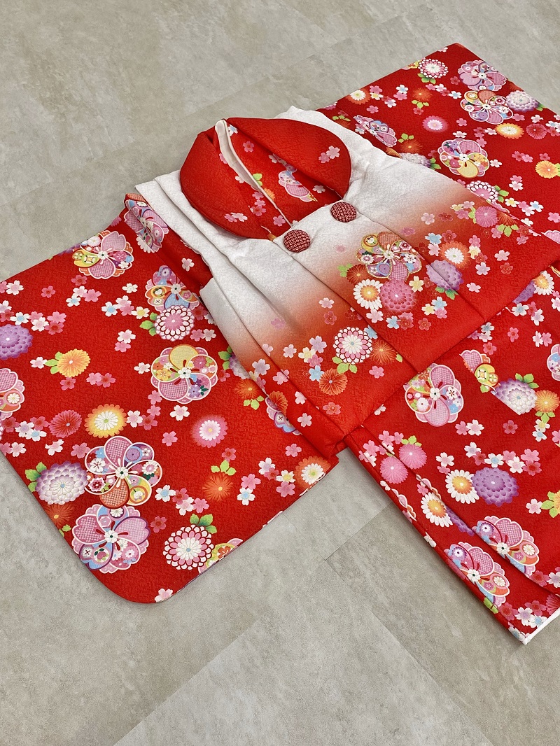 【現品】女児1歳ベビー被布ｱﾝｻﾝﾌﾞﾙ(二部式)RMH2307-j1　赤白 - 画像 (3)