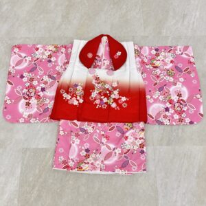【現品】女児1歳ベビー被布アンサンブル(二部式)RMH2307-j3 赤白ピンク