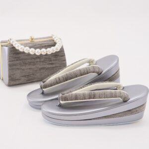 【ﾗﾌｨﾈｵﾘｼﾞﾅﾙ】国産草履バッグセットFZ-012　ツイード　グレー(パール持ち手 or マット持ち手)