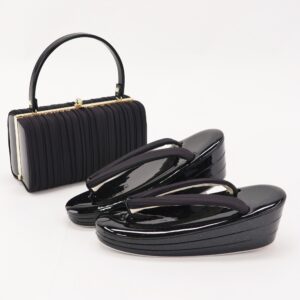 【数量限定】プリーツ草履バッグセット0825　ブラック