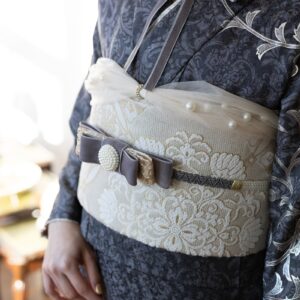 袋帯【正絹】振袖用RFO-39　花紋白金