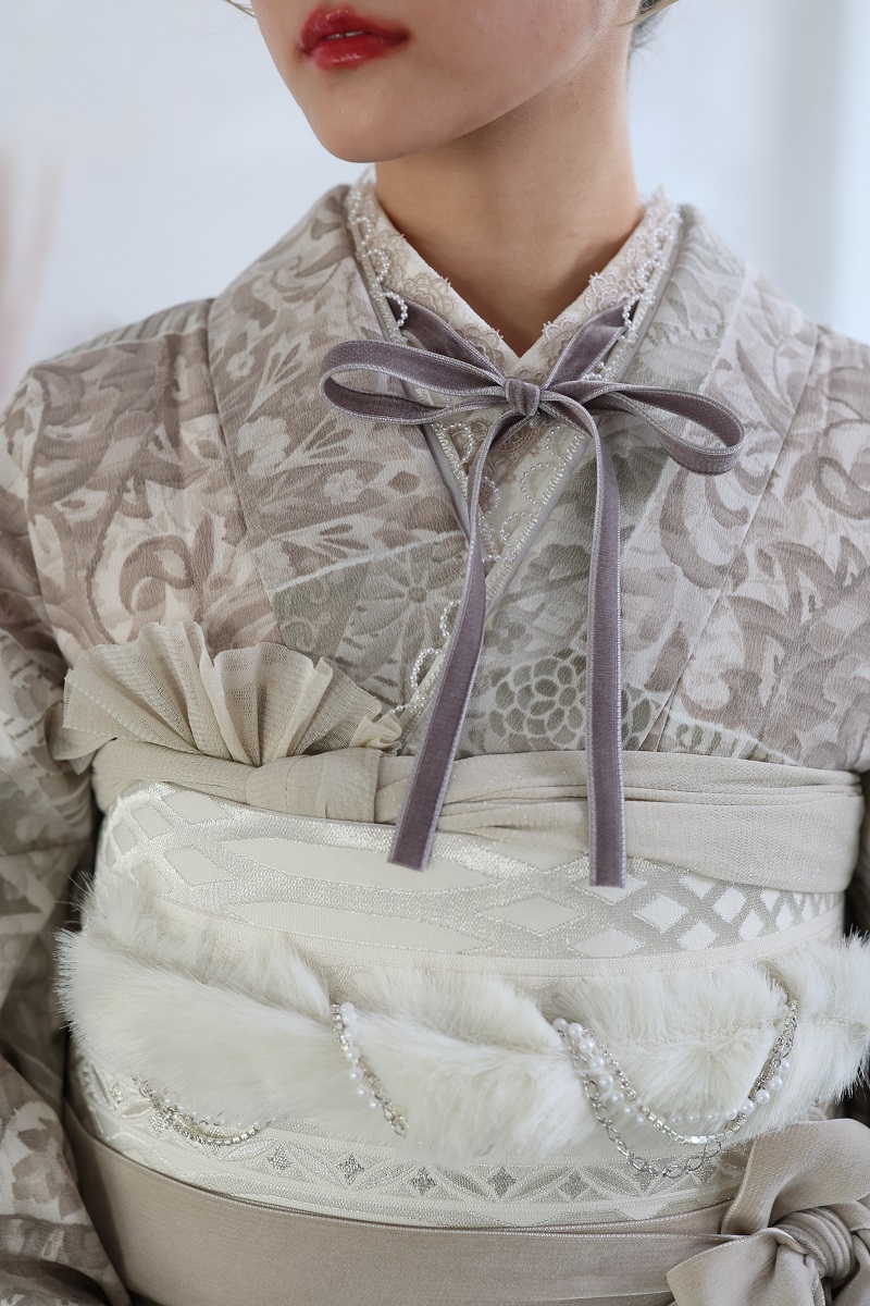 合繊振袖ラフィネモカ GF-61 -パッチワークファー-【グレー】 - 画像 (7)