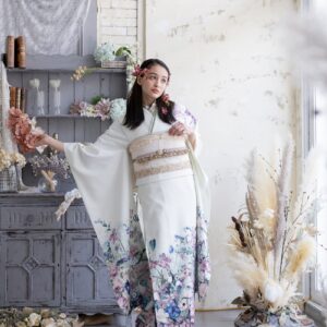 合繊振袖ラフィネモカ GF-67 -フラワーガーデン-【オフ白】