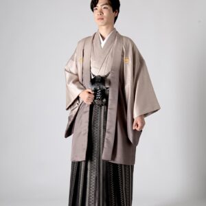 メンズ羽織着物　市松ぼかし-№337- 【モカ】