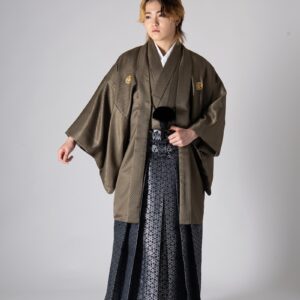 メンズ羽織着物　市松-№511- 【カーキグリーン】