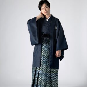 メンズ羽織着物　市松-№512- 【ダークネイビー】