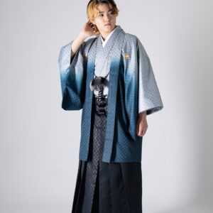 メンズ羽織着物　七宝ぼかし-№82- 【ブルー】