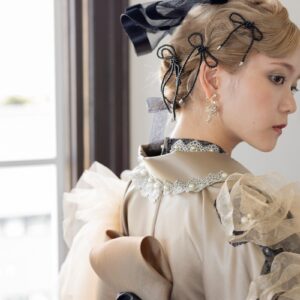 【ﾗﾌｨﾈｵﾘｼﾞﾅﾙ】FK-162パールリボンUピンセット　ブラック×シルバー