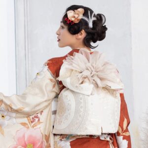 袋帯【正絹】振袖用RFO-33　-丸紋にモール白-