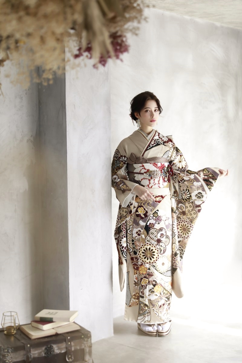 正絹振袖ラフィネモカ RF-11-シャンパンカラー-