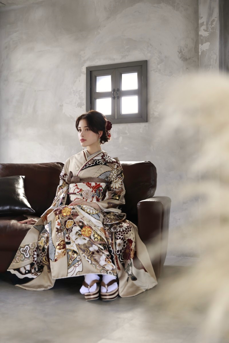 正絹振袖ラフィネモカ RF-11-シャンパンカラー- - 画像 (2)