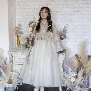 ラフィネモカ二尺袖/ドレス袴 パッチワークファーRM-146/RH-83【ピンクベージュ/ゴールド】