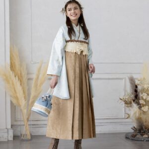 ラフィネモカ二尺袖/卒業袴 ラフィネモカ ラインフラワーRM-140/RH-77【アイスブルー/ベージュ】