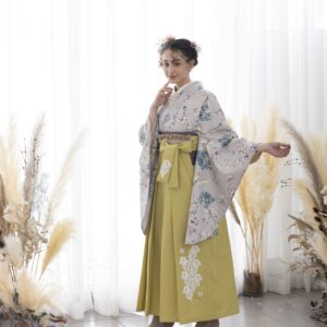 ﾗﾌｨﾈﾓｶ二尺袖/卒業袴　ライラック グレージュRM-141/RH-73【ｸﾞﾚｰｼﾞｭ/ｸﾞﾘｰﾝ】