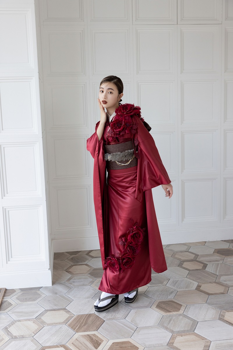 合繊振袖ラフィネモカ GF-75 レザリーダイヤ【レッド】 - 画像 (2)