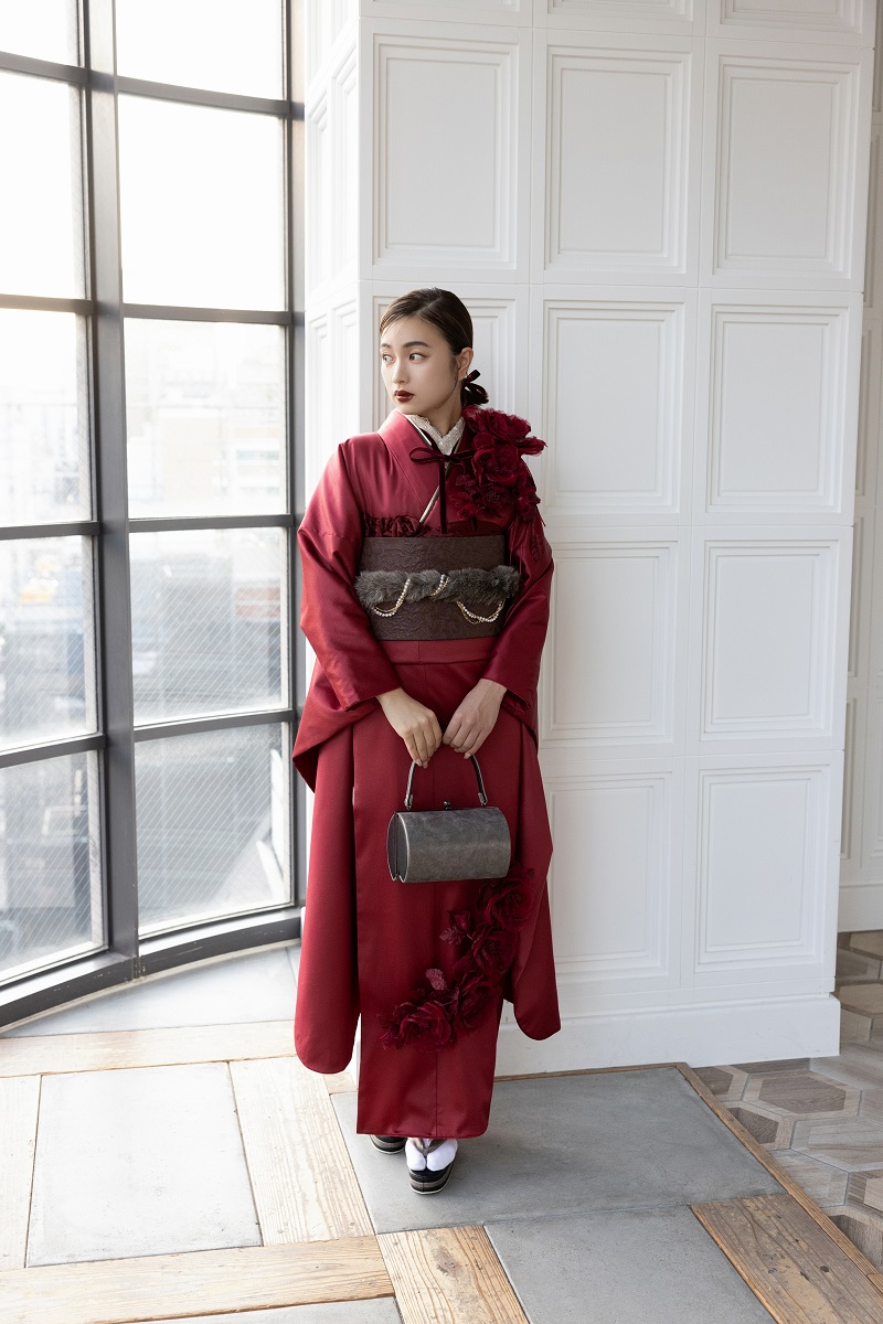 合繊振袖ラフィネモカ GF-75 レザリーダイヤ【レッド】 - 画像 (3)