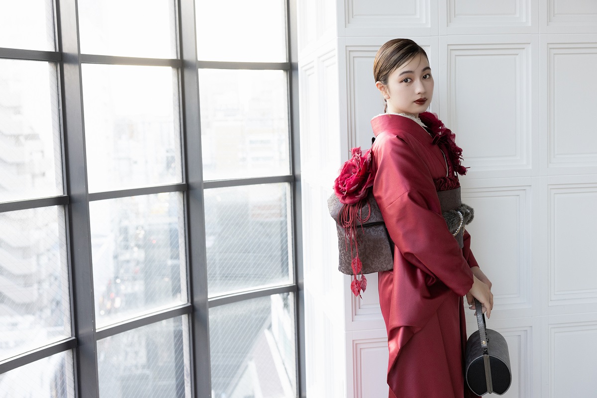 合繊振袖ラフィネモカ GF-75 レザリーダイヤ【レッド】 - 画像 (4)