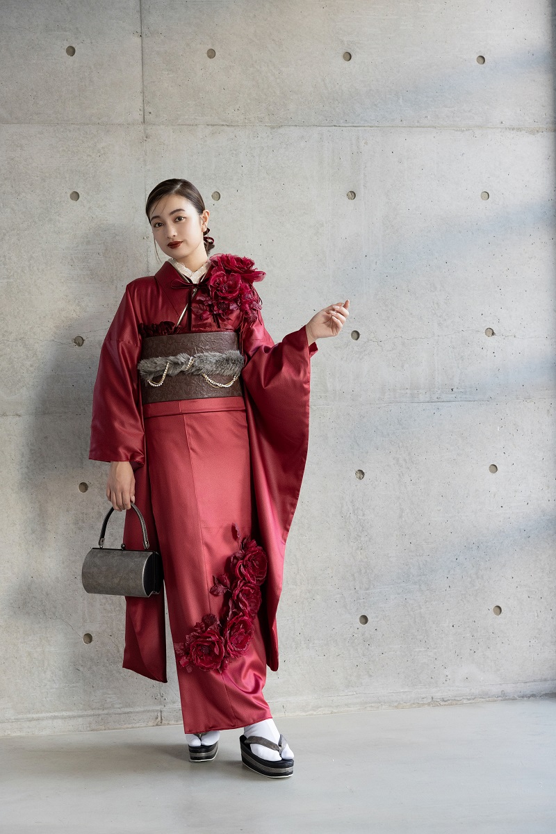 合繊振袖ラフィネモカ GF-75 レザリーダイヤ【レッド】