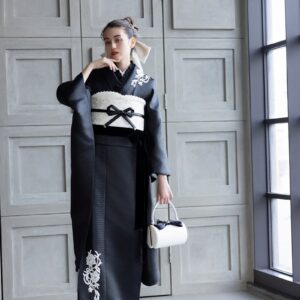 合繊振袖ラフィネモカ GF-74　レザリーダイヤ【ブラック】