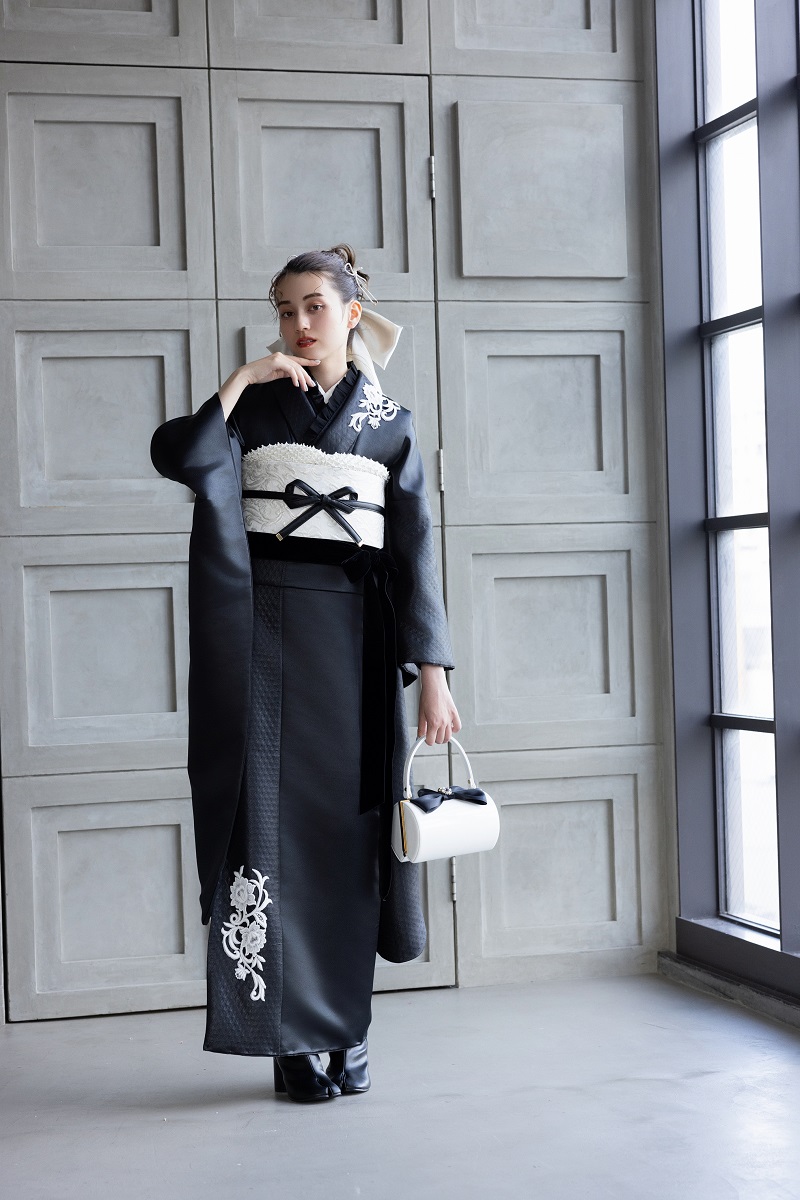 合繊振袖ラフィネモカ GF-74 レザリーダイヤ【ブラック】