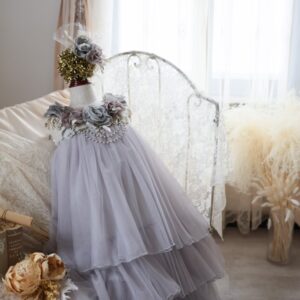 ナチュラル ミモレ丈ドレス R-073　ｸﾞﾚｰ