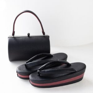 マットメタル 三段草履バッグセット　FZ-004黒赤
