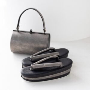 マットメタル 三段草履バッグセット　FZ-006黒グレー