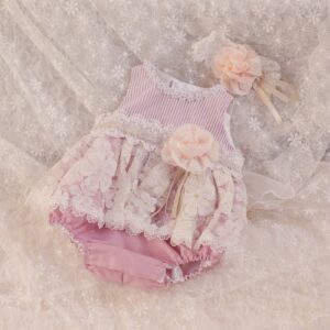 【現品70cm】ベビーロンパースドレスRB-839　ピンク