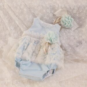 【現品70cm】ベビーロンパースドレスRB-839　ブルー