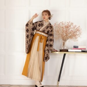 ラフィネモカ二尺袖/卒業袴 ラティスチョコレートRM-169/RH-93【キャメル/金茶】