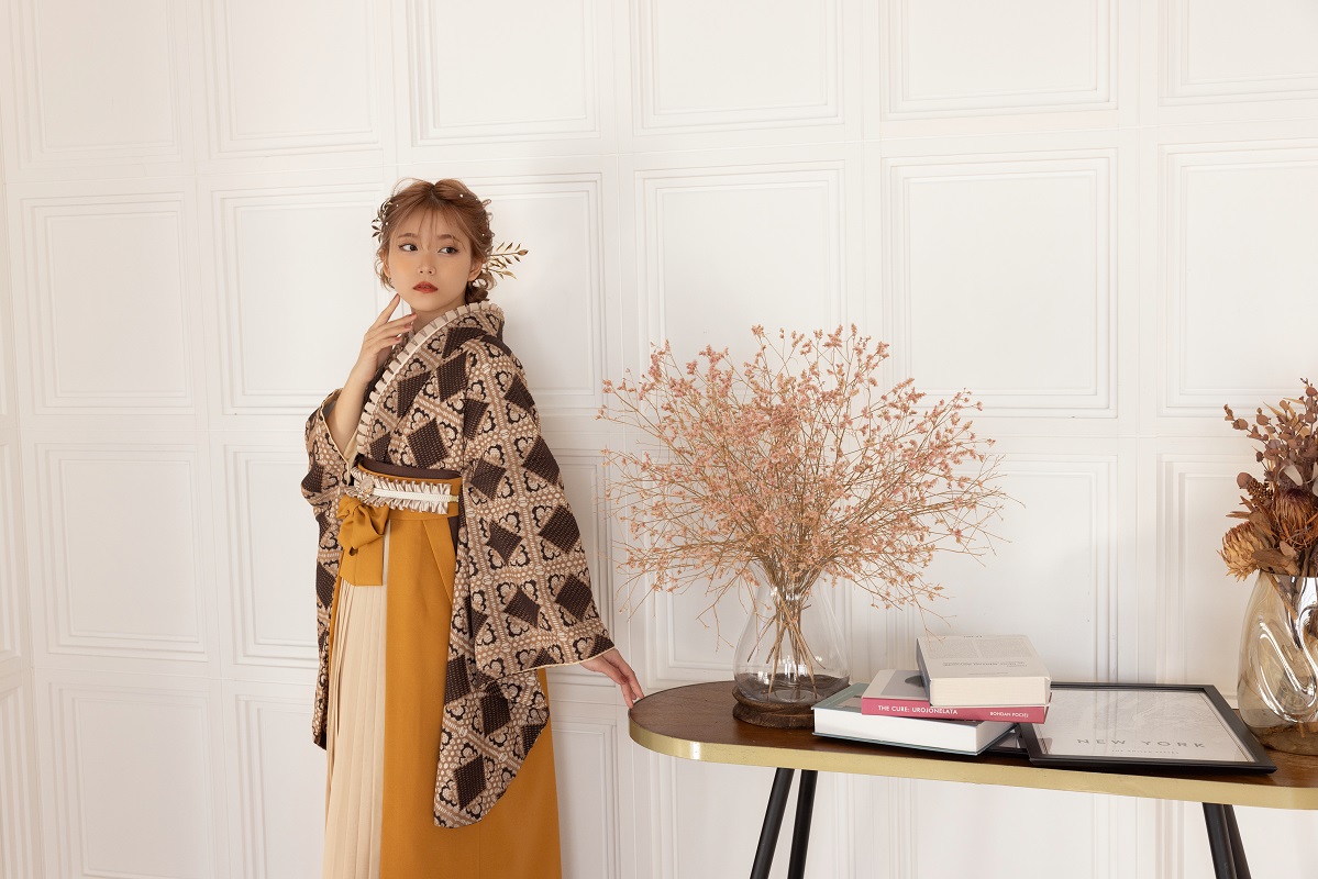 ラフィネモカ二尺袖/卒業袴 ラティスチョコレートRM-169/RH-93【キャメル/金茶】 - 画像 (11)