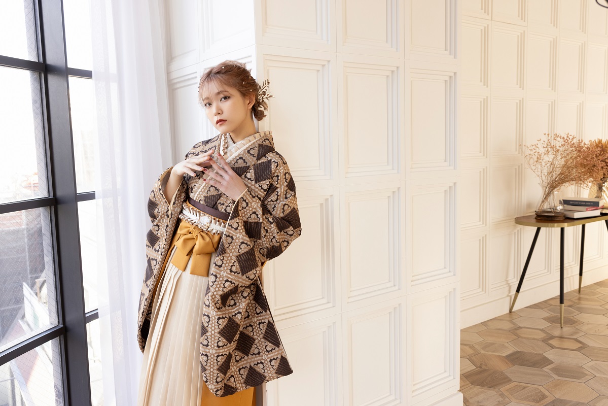 ラフィネモカ二尺袖/卒業袴 ラティスチョコレートRM-169/RH-93【キャメル/金茶】 - 画像 (12)
