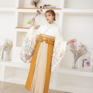 ラフィネモカ二尺袖/卒業袴 アンティークガーデンRM-163/RH-93【アイボリー/金茶】