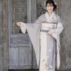 合繊振袖ラフィネモカ GF-51 -レース&ジャガード-