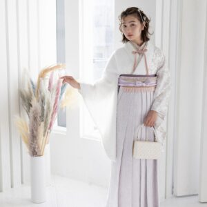 ラフィネモカ二尺袖/卒業袴 フェザリーレースRM-173/RH-95【ホワイト/ホワイトピンク】