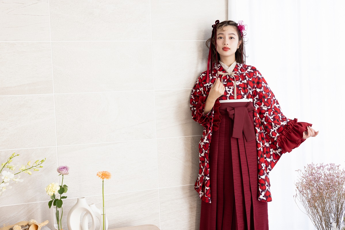 ﾗﾌｨﾈﾓｶ二尺袖/卒業袴　フリル・フローラRM-166/RH-99【ﾎﾜｲﾄﾚｯﾄﾞ/ﾎﾞﾙﾄﾞｰ】 - 画像 (10)