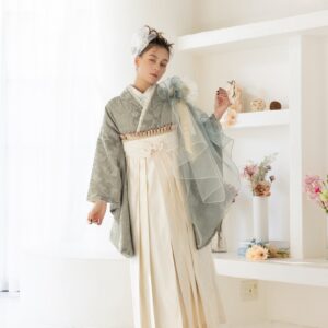 ラフィネモカ二尺袖/卒業袴 ロココ・シフォンRM-172/RH-100【オリーブ/アイボリー】