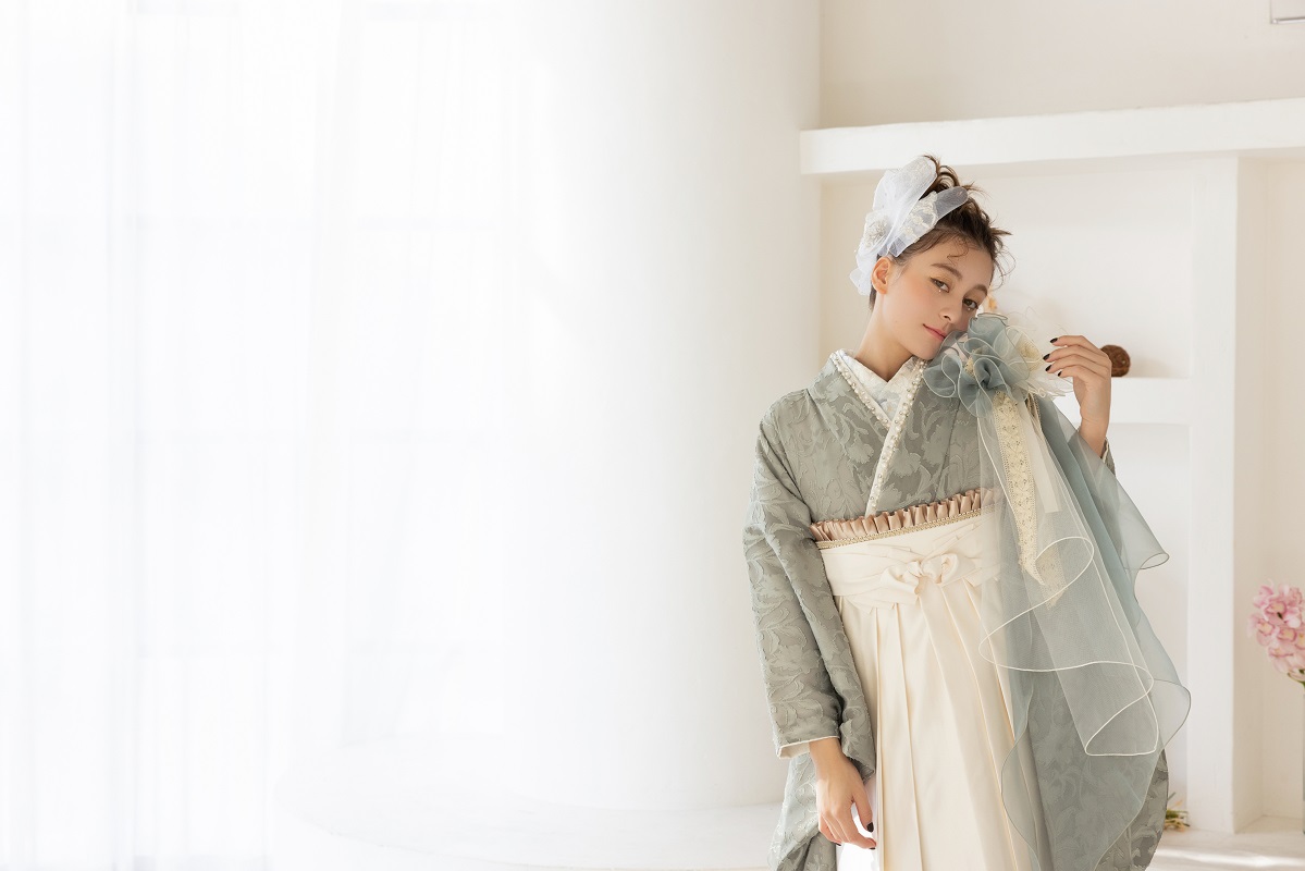 ラフィネモカ二尺袖/卒業袴 ロココ・シフォンRM-172/RH-100【オリーブ/アイボリー】 - 画像 (12)