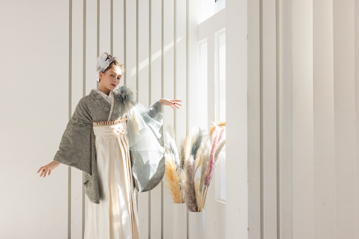 ラフィネモカ二尺袖/卒業袴 ロココ・シフォンRM-172/RH-100【オリーブ/アイボリー】 - 画像 (13)