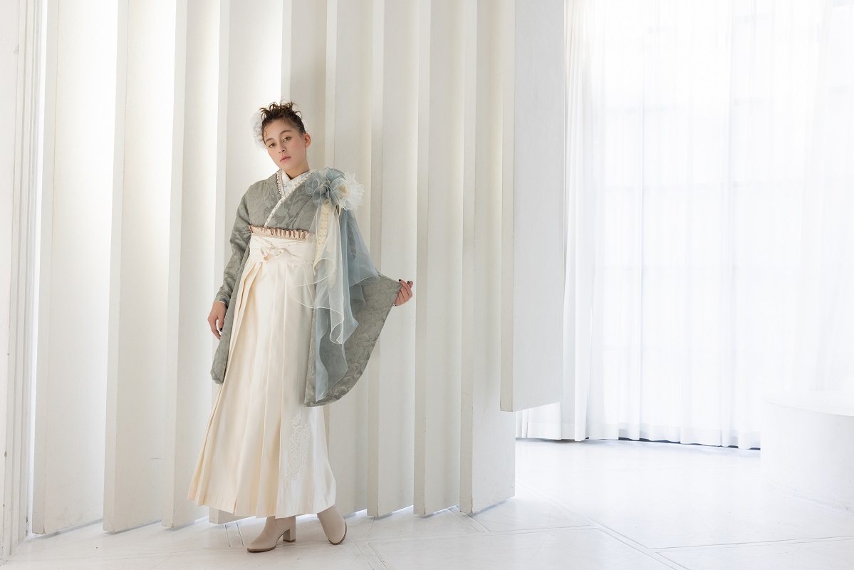 ラフィネモカ二尺袖/卒業袴 ロココ・シフォンRM-172/RH-100【オリーブ/アイボリー】 - 画像 (10)