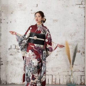 正絹振袖ラフィネモカ RF-23　-バーガンディー レッド-