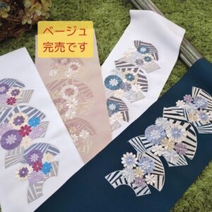 【ｱｳﾄﾚｯﾄ】 ししゅう半衿【ﾎﾟﾘ合繊】シルエリー　-扇面-3色