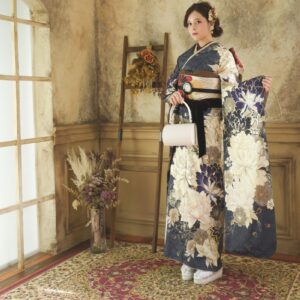 正絹振袖ラフィネモカ RF-13 -ネイビーアッシュ-