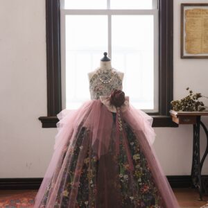 ロングドレスR-133　ブラック×モーブ