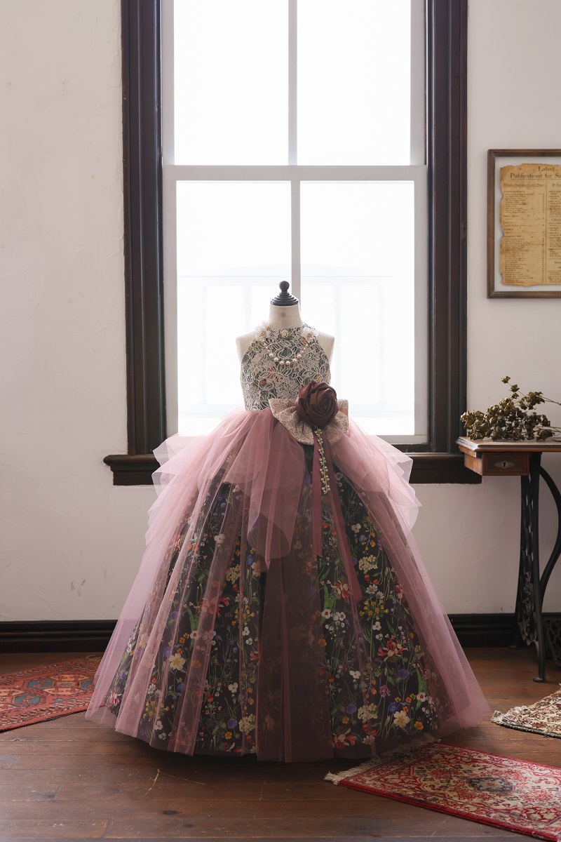 ロングドレスR-133 ブラック×モーブ