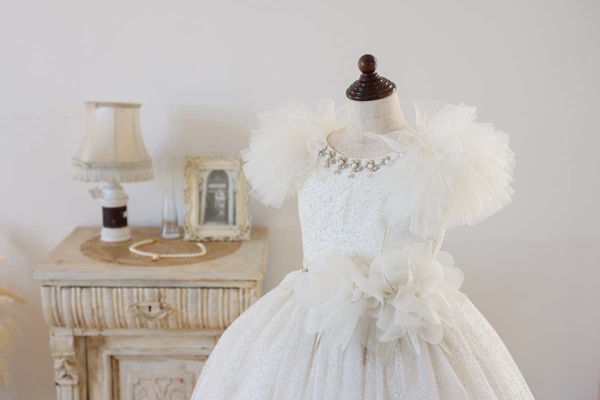 【現品120㎝】ロングドレスR-129　アイボリー - 画像 (6)