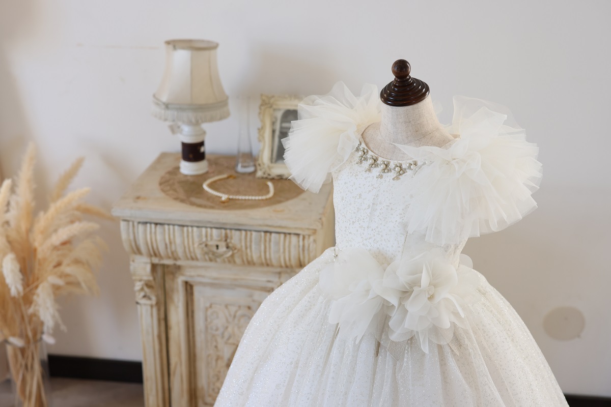 【現品120㎝】ロングドレスR-129　アイボリー - 画像 (5)