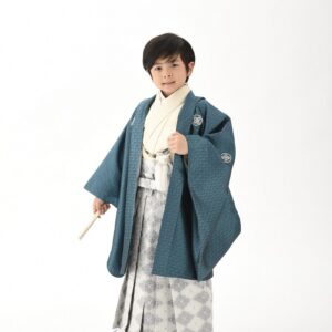 花わらべ男児セット3歳 /5歳 小紋【エメラルドグリーン×ベージュ】